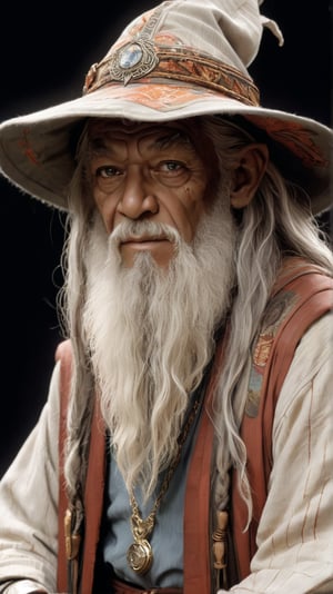 Gandalf: Reimagine Gandalf as a wise and powerful Afro-American elder. He should have a strong, dignified presence with African facial features, a long flowing white beard, and traditional African attire like a flowing dashiki with intricate patterns. His staff should be adorned with African carvings and symbols

,style of Jean Baptiste Monge, Thomas Kinkade, David Palumbo, Carne Griffiths, MASTERPIECE by Aaron Horkey and Jeremy Mann, sharp, masterpiece, best quality, Photorealistic, ultra-high resolution, photographic light, Hyper detailed, hyper realistic