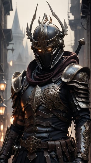 gladiator using dj setup mechanical detail gothic dark color palette gladiator helmet. in the city of Yharnam, Bloodborne, dark magic splash, gothic, burnt sephia gradient, magic splash, fantasy art, watercolor effect, bokeh, digital painting, soft lighting, retro aesthetic, natural lighting, cinematic, masterpiece, highly detailed, intricate, extreme texture, MASTERPIECE by Aaron Horkey and Jeremy Mann, sharp, masterpiece, best quality, Photorealistic, ultra-high resolution, photographic light, illustration by MSchiffer, Hyper detailed