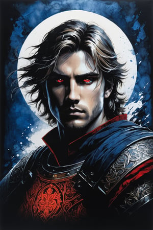 good‐looking boy,Siegfried,terrifying enemy aura , the dark hero of Germanic mythology, is portrayed as a captivatingly beautiful young man with flowing golden hair and red eyes burning with anger, He exudes an aura of strength and nobility, clad in shining armor adorned with intricate patterns and symbols. His noble bearing and confident demeanor reflect his legendary status as a fearless warrior and valiant champion,
Shadow art, red outline drawing on a dark black background, outline silhouette, Shadows, Mysterious, style of Jean Baptiste Monge, Thomas Kinkade, David Palumbo, Carne Griffiths, layered papercut, fading backlit background, (deep sea fading white to deep blue/red), by Minjae Lee, Carne Griffiths, Emily Kell, Steve McCurry, Geoffroy Thoorens, Aaron Horkey, Jordan Grimmer, Greg Rutkowski, amazing depth, double exposure, surreal, geometric patterns, intricately detailed, bokeh, perfect balanced, artistic photorealism, smooth, super wide angle, high angle, high color contrast, medium shot, depth of field, blurry background,impressionist painting, magic splash, fantasy art, watercolor effect, bokeh, digital painting, soft lighting, retro aesthetic, natural lighting, cinematic, masterpiece, highly detailed, intricate, extreme texture, octane render