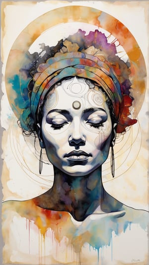 A serene illustration of a woman in a meditative pose, surrounded by a halo of healing energy, without the text. incorporating vibrant colors. gritty dirty textures scratched Salvador Dali Egon Schiele Jasper Johns Georgia O’Keeffe Basquiat, style of Jean Baptiste Monge, Thomas Kinkade, David Palumbo, Carne Griffiths