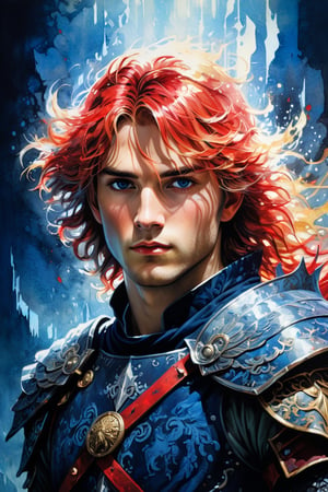 good‐looking boy,Siegfried,terrifying enemy aura , the dark hero of Germanic mythology, is portrayed as a captivatingly beautiful young man with flowing golden hair and red eyes burning with anger, He exudes an aura of strength and nobility, clad in shining armor adorned with intricate patterns and symbols. His noble bearing and confident demeanor reflect his legendary status as a fearless warrior and valiant champion, Shadow art, red outline drawing on a dark black background, outline silhouette, Shadows, Mysterious, style of Jean Baptiste Monge, Thomas Kinkade, David Palumbo, Carne Griffiths, layered papercut, fading backlit background, (deep sea fading white to deep blue/red), by Minjae Lee, Carne Griffiths, Emily Kell, Steve McCurry, Geoffroy Thoorens, Aaron Horkey, Jordan Grimmer, Greg Rutkowski, amazing depth, double exposure, surreal, geometric patterns, intricately detailed, bokeh, perfect balanced, artistic photorealism, smooth, super wide angle, high angle, high color contrast, medium shot, depth of field, blurry background,impressionist painting, magic splash, fantasy art, watercolor effect, bokeh, digital painting, soft lighting, retro aesthetic, natural lighting, cinematic, masterpiece, highly detailed, intricate, extreme texture, octane render