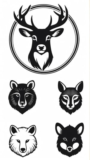 vintage retro vector logo of animals ,minimalist, simple icon, flat, vintage engraving art style, black and white, cross hatch, plain white background