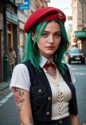 score_9,score_8_up,score_7_up BREAK 1girl,hipster,wool beret,sweater,neon green hair,vest,tattoos,highly detailed,detailed skin,depth of field,film grain,.igbaddie
