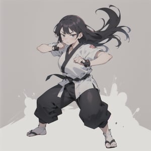 anime illustration of a cute chubby martial artist girl, fighting stance, anime, shortstack