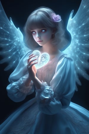 (masterpiece, top quality, best quality, official art, beautiful and aesthetic:1.2), (alluring_lolita_girl), extreme detailed, (fractal art:1.3), colorful, highest detailed, zoom_out, perfect eyes, random hairstyle, forming heart hands ,ghost person, wearing glowing angel wings