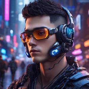 3d,futuristic,1boy,26 yrs old,face,masterpiece,cyberpunk theme,robotic face,robotic eyes,x-ray vision,headset,8k,highly detailed,best quality,bokeh,blurred background,cyberpunk city,sharp jawline,best image,photorealistic,realistic,natural skin,detailed face,good face,low saturation,medium contrast,neon