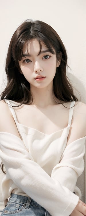 brown long hair, wavy hair, (oversized t-shirt with long sleeves1.4), beautiful Korean 18yo girl, idol face, gorgeous girl, {beautiful and detailed eyes}, {normal limbs and fingers}, ((accurate hands without incongruity)), The face of a young actress in korea, high details, High quality, beauty face, perfect face,  
beautiful accurate face (eyes, nose and mouth), medium_breasts, Detailed face, Detailed eyes, perfect foot, perfect hand, perfect fingers, Clean facial skin, slim and perfect body, film grain, realhands, looking at viewer,Realism,perfect, eyes to left