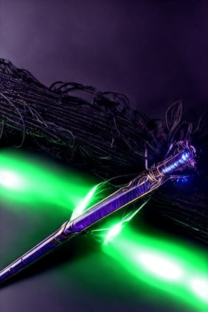 (masterpiece, best quality, high resolution),  lora:shodan-10:0.6, , dark purple theme, shadow theme, smoke theme, neon, neon colors, glowing sword, levetating upright sword, magnetic aura making sword float in the air, purple and black glowing colored aura around sword, small rocks levetating around sword, smoke around sword, swirls of energy throughout sword, crystal see through sword, chipped sword, cracks in sword, 12k, realistic, ultra realistic, detailed, ultra detailed, dark background, old decreptic cavern with overgrown vines and trees, small rays of light through ceiling, ,CGgame weaponicon esw,CGgameweaponicon gsw,phcrystal, handle at bottom center of photo, blade upward, full sword in photo, full frame, 