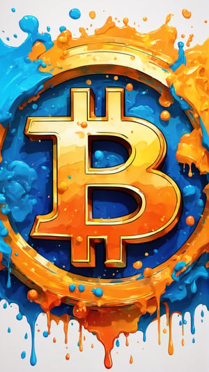 bitcoin logo , T-shirt design, clean design, epic Instagram, artstation, splash of colorful paint, , contour, ((white background)) , hyperdetailed intricately detailed , unreal engine, fantastical, intricate detail, splash screen, complementary colors, fantasy concept art, 8k resolution,  deviantart masterpiece, oil painting, heavy strokes, paint dripping,3d style