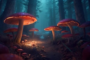 red mushrooms, glow_in_the_dark