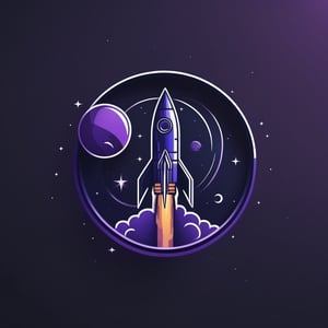 A logo for a space travel company, launching rocket, space-themed colors (black, purple, dark blue), LogoRedAF
