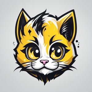 A logo for a gaming community, baby cat, bold, themed colors (black, yellow, white)., LogoRedAF