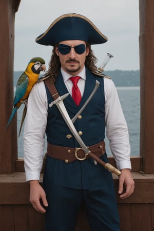 A fierce pirate captain with a tricorne hat and an eyepatch, standing on the deck of a ship during a storm, holding a cutlass, with a parrot on his shoulder A mad scientist hamster in a tiny lab coat, conducting bizarre experiments with miniature beakers and test tubes in a secret lab hidden inside a hamster wheel Ultra realistic, professional photo, uhd, 8k 