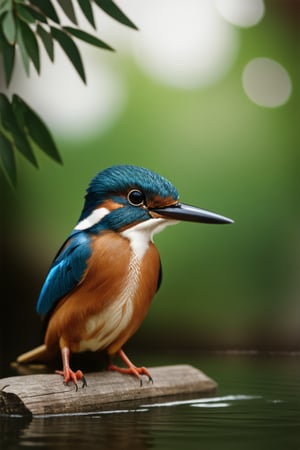 close up angle of, , ((),(3d Kingfisher in md air)) surrounded by jungle( waters), bird, detailed focus, deep bokeh, beautiful, , bight vib background. Visually delightful, 3D