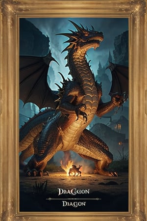 magic the gathering dragon card, in a gold frame with a light gold field under the image of a dragon, with a detailed description of the rules of the card