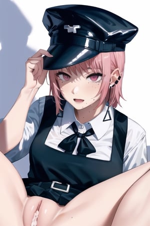 Creampie, cum in pussy, legs spread apart,

fami \(chainsaw man\), pink hair, red eyes, jewelry, earrings

Default Outfit: black hat, school uniform, pinafore dress, white shirt, neck ribbon

White background:1.5