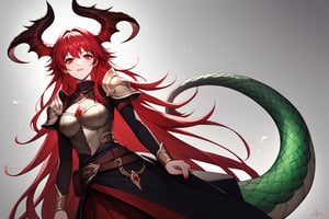 score_9, score_8_up, score_7_up, score_6_up, score_5_up, score_4_up, BREAK, source_anime,


A red dragoness with emerald green scales and two long horns on her head. She has fiery red eyes and wears a golden chestplate armor adorned with rubies. Her tail is wrapped around her waist like a belt, holding up her skirt made of tattered banners from past battles she's won against heroes who dared to challenge her mightiness!

,horror anime art style , abstract art, anime art style, 
