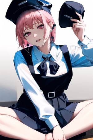 Creampie, cum in pussy, legs spread apart,

fami \(chainsaw man\), pink hair, red eyes, jewelry, earrings

Default Outfit: black hat, school uniform, pinafore dress, white shirt, neck ribbon

White background:1.5