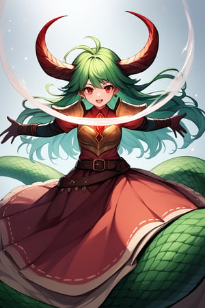 score_9, score_8_up, score_7_up, score_6_up, score_5_up, score_4_up, BREAK, source_anime,


A red dragoness with emerald green scales and two long horns on her head. She has fiery red eyes and wears a golden chestplate armor adorned with rubies. Her tail is wrapped around her waist like a belt, holding up her skirt made of tattered banners from past battles she's won against heroes who dared to challenge her mightiness!

,horror anime art style , abstract art, anime art style, 
