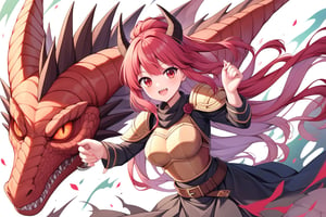 score_9, score_8_up, score_7_up, score_6_up, score_5_up, score_4_up, BREAK, source_anime,


A red dragoness with emerald green scales and two long horns on her head. She has fiery red eyes and wears a golden chestplate armor adorned with rubies. Her tail is wrapped around her waist like a belt, holding up her skirt made of tattered banners from past battles she's won against heroes who dared to challenge her mightiness!

,horror anime art style , abstract art, anime art style, 
