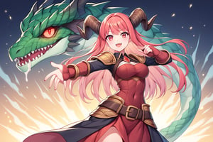 score_9, score_8_up, score_7_up, score_6_up, score_5_up, score_4_up, BREAK, source_anime,


A red dragoness with emerald green scales and two long horns on her head. She has fiery red eyes and wears a golden chestplate armor adorned with rubies. Her tail is wrapped around her waist like a belt, holding up her skirt made of tattered banners from past battles she's won against heroes who dared to challenge her mightiness!

,horror anime art style , abstract art, anime art style, 
