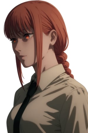 score_9, score_8_up, score_7_up, score_6_up, score_5_up, score_4_up, BREAK, source_anime,makima_v1, 1girl, red hair, ringed eyes, braided ponytail, solo, black necktie, shirt, collared shirt,black_pants,

, close-up view,




,(( white background, blank background)),chainsaw_man_style