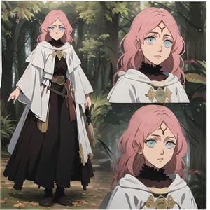 White background:1.5, character sheet, 

((best quality)), masterpiece, ((official art)),  beautiful face, tonemapping, sharp focus,high res,official art, Fana, 1girl, long hair, blue eyes, pink hair , forehead mark

,