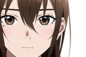 Masterpiece, best quality, absurdres, hi-res, dynamic lighting, highly detailed anime art style,

1girl, solo, mature female, long hair, hair between eyes, mole, brown eyes, 


Naked , nude

, close-up 

, ((white background, blank background )):1