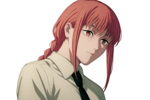 score_9, score_8_up, score_7_up, score_6_up, score_5_up, score_4_up, BREAK, source_anime,makima_v1, 1girl, red hair, ringed eyes, braided ponytail, solo, black necktie, shirt, collared shirt,black_pants,

, close-up view,




,(( white background, blank background)),chainsaw_man_style