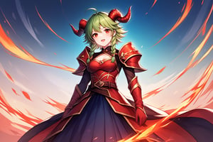 score_9, score_8_up, score_7_up, score_6_up, score_5_up, score_4_up, BREAK, source_anime,


A red dragoness with emerald green scales and two long horns on her head. She has fiery red eyes and wears a golden chestplate armor adorned with rubies. Her tail is wrapped around her waist like a belt, holding up her skirt made of tattered banners from past battles she's won against heroes who dared to challenge her mightiness!

,horror anime art style , abstract art, anime art style, 
