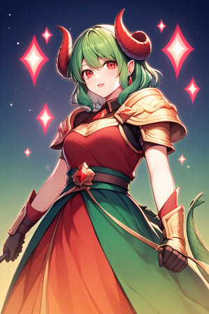 score_9, score_8_up, score_7_up, score_6_up, score_5_up, score_4_up, BREAK, source_anime,


A red dragoness with emerald green scales and two long horns on her head. She has fiery red eyes and wears a golden chestplate armor adorned with rubies. Her tail is wrapped around her waist like a belt, holding up her skirt made of tattered banners from past battles she's won against heroes who dared to challenge her mightiness!

,horror anime art style , abstract art, anime art style, 
