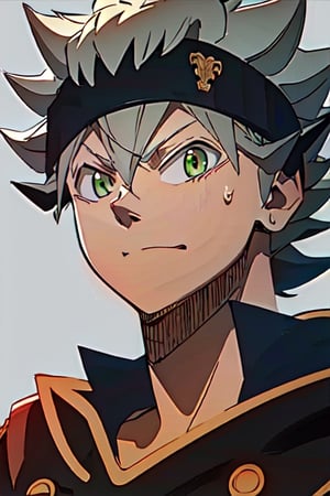 Sketch, 
masterpiece, best quality, high quality, 1boy, solo, male focus, looking at viewer, upper body, , asta, green eyes, headband, grey hair, spiked hair,asta