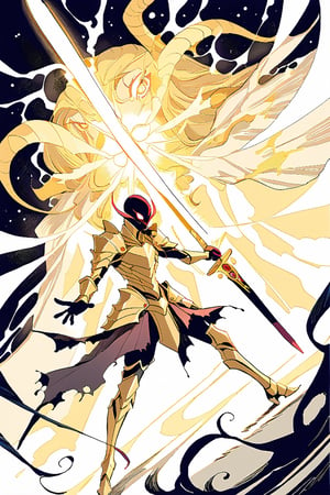 anime art style,
Golden Blight Demon: A blight demon with shimmering golden armor and tendrils of dark energy emanating from its twisted form. Fight Scenario: The Golden Blight Demon faces off against a legendary warrior wielding a holy sword, the clash of light and darkness echoing through a cursed battleground as the fate of the realm hangs in the balance.

subtle vibtrant colors, pyschadellic colors

,scary