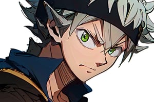 Sketch, 
masterpiece, best quality, high quality, 1boy, solo, male focus, looking at viewer, upper body, , asta, green eyes, headband, grey hair, spiked hair,asta