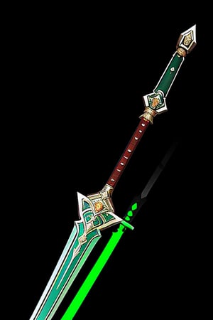 (masterpiece, top quality, best quality, official art, beautiful and aesthetic:1.2),(8k, best quality, masterpiece:1.2),CG game weapons, icon hsw, weapon, no humans, two large swords,  large blades, long green dragon detailed curved handle, still life, lightning strikes in background, glowing weapon, fantasy, glowing swords, gradient, glowing,  night chromatic_background, light particles, hazy fog, machete weapon, full_body design 