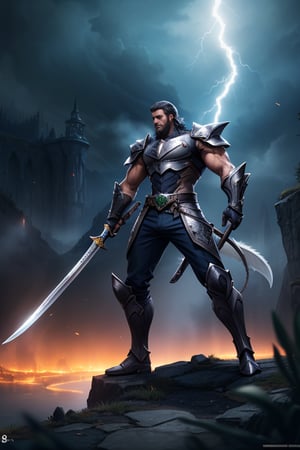 (masterpiece, top quality, best quality, official art, beautiful and aesthetic:1.2),(8k, best quality, masterpiece:1.2),CG game weapons, icon hsw, weapon, no humans, two large swords,  large blades, long green dragon detailed curved handle, still life, lightning strikes in background, glowing weapon, fantasy, glowing swords, gradient, glowing,  night chromatic_background, light particles, hazy fog, machete weapon, full_body design 