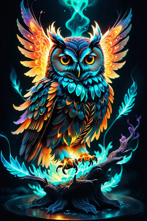 magic realism masterpiece , x ray animal totem, translucent owl , glowing , luminism , bioluminescence, fire wings, night , splash art , alcohol ink , intricately detailed , sharp focus , extremely detailed, dark fantasy, glowing, colorful painting, rich color, HDR, octane render, digital illustration, cinematic light
