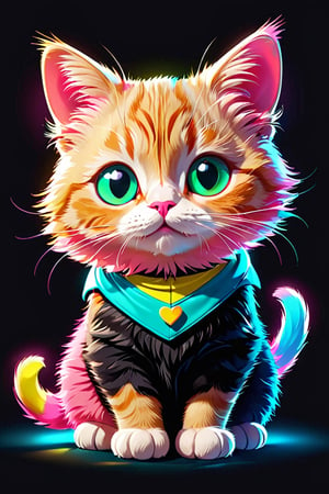 Cute Vector | Vector cat character for t-shirt design, pink, blue, yellow, green colored, clean and black background, V-ray