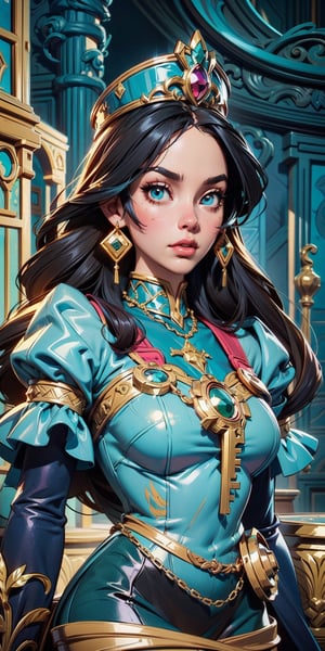a close up of a cartoon of a black woman in a dress, highly detailed exquisite fanart, ((a beautiful fantasy empress)), blue and gold color scheme, cushart krenz key art feminine, professional character design, rococo queen, official character illustration, high quality character design, royal dress, official character art, official fanart, ornate cosplay