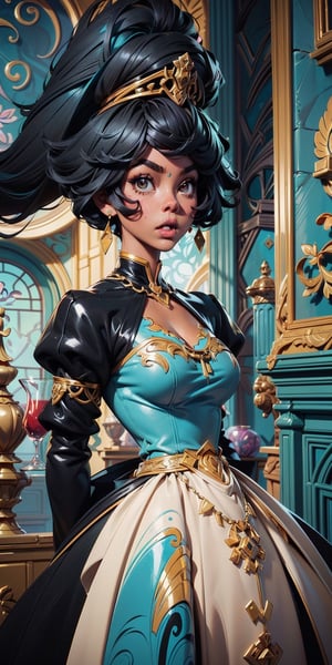 erotic, a close up of a cartoon of a (black woman:2) in a dress, highly detailed exquisite fanart, ((a beautiful fantasy empress)), blue and gold color scheme, cushart krenz key art feminine, professional character design, rococo queen, official character illustration, high quality character design, royal dress, official character art, official fanart, ornate cosplay