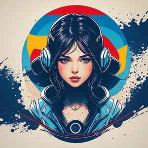 erotic, sci-fi, vector t-shirt art, centered in circle, primary colors
