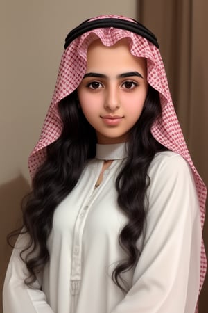 Arab girl with long wavy hair,