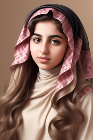 Arab girl with long wavy hair,