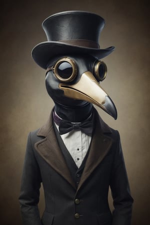 "Generate an image using StyleGAN of a penguin wearing a plague doctor mask. Envision the penguin adorned with a miniature version of the historical plague doctor mask, complete with a beak-shaped filter. Capture the whimsical contrast between the penguin's adorable appearance and the mysterious, historical aesthetic of the mask. Optimize for a visually intriguing composition that combines the charm of a penguin with the enigmatic allure of a plague doctor mask through StyleGAN."