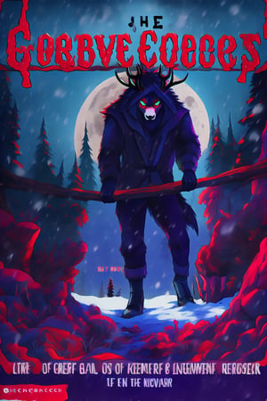 Create a captivating and whimsical 1950s movie poster for a 1920s juvenile horror/humor novel titled "The Howl of the Wendigo," part of the series "The Wolves of Blood Creek" by J.R. Ghostwood.

Key Elements:

Setting: A snowy landscape with a hint of eerie moonlight, conveying the chilling winter atmosphere.

Characters: Include the main characters, Sagie, Lavie, and Birdie, standing united against the backdrop of the menacing Wendigo's eyes in the storm.

Wolves: Showcase the Blood Creek wolves, emphasizing their pack dynamic and unique personalities.

Humor and Horror: Infuse a balance of humor and horror elements to reflect the book's dual genre, perhaps through the expressions and interactions of the characters.

Title and Series: Clearly highlight "The Howl of the Wendigo" as the title, and "The Wolves of Blood Creek" as the series, with the author's name, J.R. Ghostwood.

Feel free to play with color schemes, lighting effects, and visual elements that resonate with a juvenile horror/humor theme