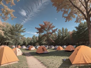 1930s (style),a campground surrounded by fall maple trees on a star-filled  night Sketch, autumn_leaves, star_(sky),Lofi,LOFI,cassdawnlvl1,day