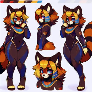 (CharacterSheet:1),male ,sexy,red_panda, outer_space,ancient_egyptian, lavender_hair, blue_eyes, anthromorph, high_resolution, digital_art, cute_fang, golden_jewelry, messy_hair, curvy_figure, space_suit, (multiple views, full body, upper body, reference sheet:1), back view, front view,(white background, simple background:1.2),(dynamic_pose:1.2),(masterpiece:1.2), (best quality, highest quality), (ultra detailed), (8k, 4k, intricate), (50mm), (highly detailed:1.2),(detailed face:1.2), detailed_eyes,(gradients),(ambient light:1.3),(cinematic composition:1.3),(HDR:1),Accent Lighting,extremely detailed,original, highres,(perfect_anatomy:1.2),  