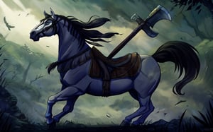 (masterpiece, best quality, ultra-detailed, 8K),(picture-perfect),headless horsemen, native, Indian, western, horse, riding,horseback_riding, horror, axe, sleepy hallow