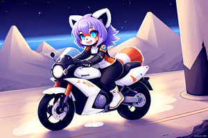 1930s (style),furry, kawaii, red_panda, ancient_egyptian, lavender_hair, blue_eyes, anthromorph, high_resolution, digital_art, cute_fang, golden_jewelry, messy_hair, curvy_figure, body scars, female, space suite, future, soldier, ,kusanagi motoko, city, outer_space, space_ship, raining, dripping, soaking, wet_clothing, sexy, animal_tail, fore_paw, motorcycle, space_bike, motion_lines, dynamic_pose