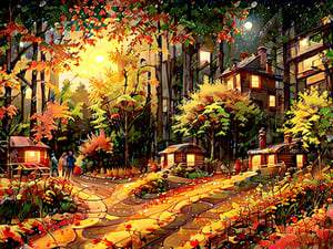 1930s (style),a cabins;s surrounded by fall maple trees on a star-filled  night Sketch, autumn_leaves, star_(sky),Lofi,LOFI,cassdawnlvl1,day,EpicArt